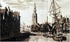 Links de Dwarskaai en rechts de kraan, tekening C. Pronk 1743.JPG